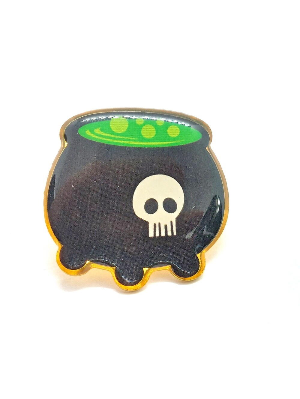 Halloween Witch Cauldron Enamel Pin Bubbling Potion Spooky Skull Lapel